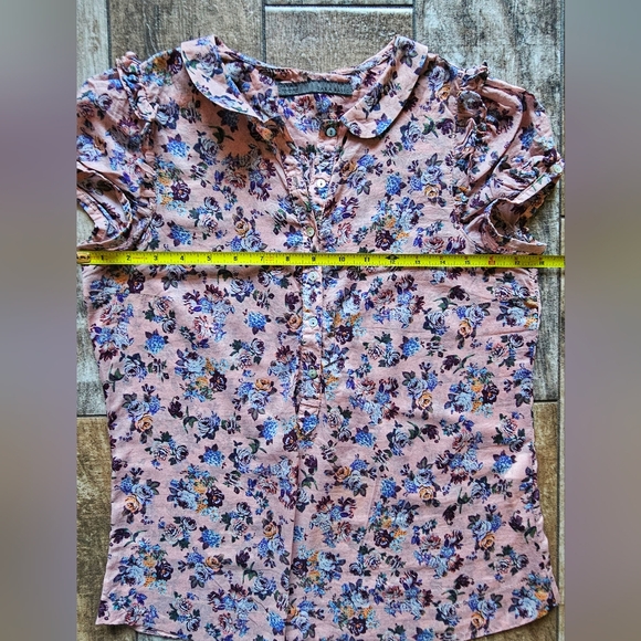 ZARA Floral Button Front Blouse Pink Blue Cottagecore Size Small EUC - Picture 4 of 11